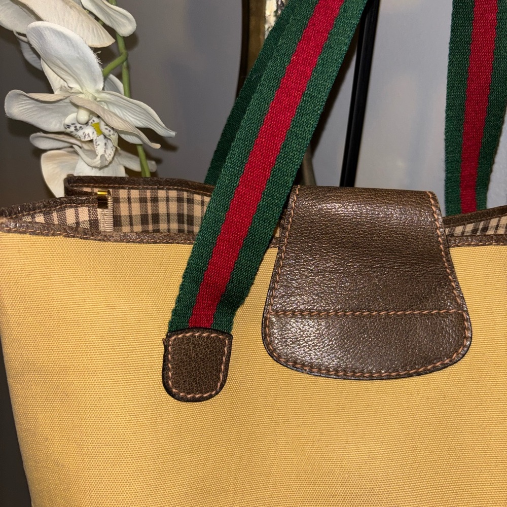 Vintage-Gucci Golden Sherry-Line Canvas Tote. - Picture 3 of 10